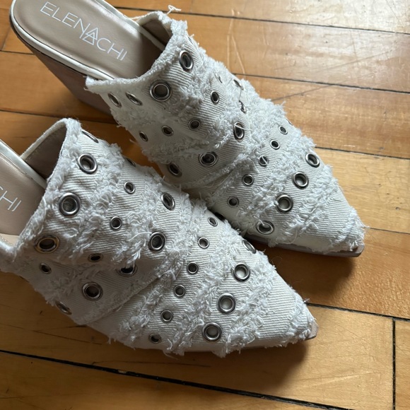 Elena Iachi Sz 39 (8.5) Western Rivet Boho Slip On Heel Pointy Toes Shoes - Picture 3 of 9